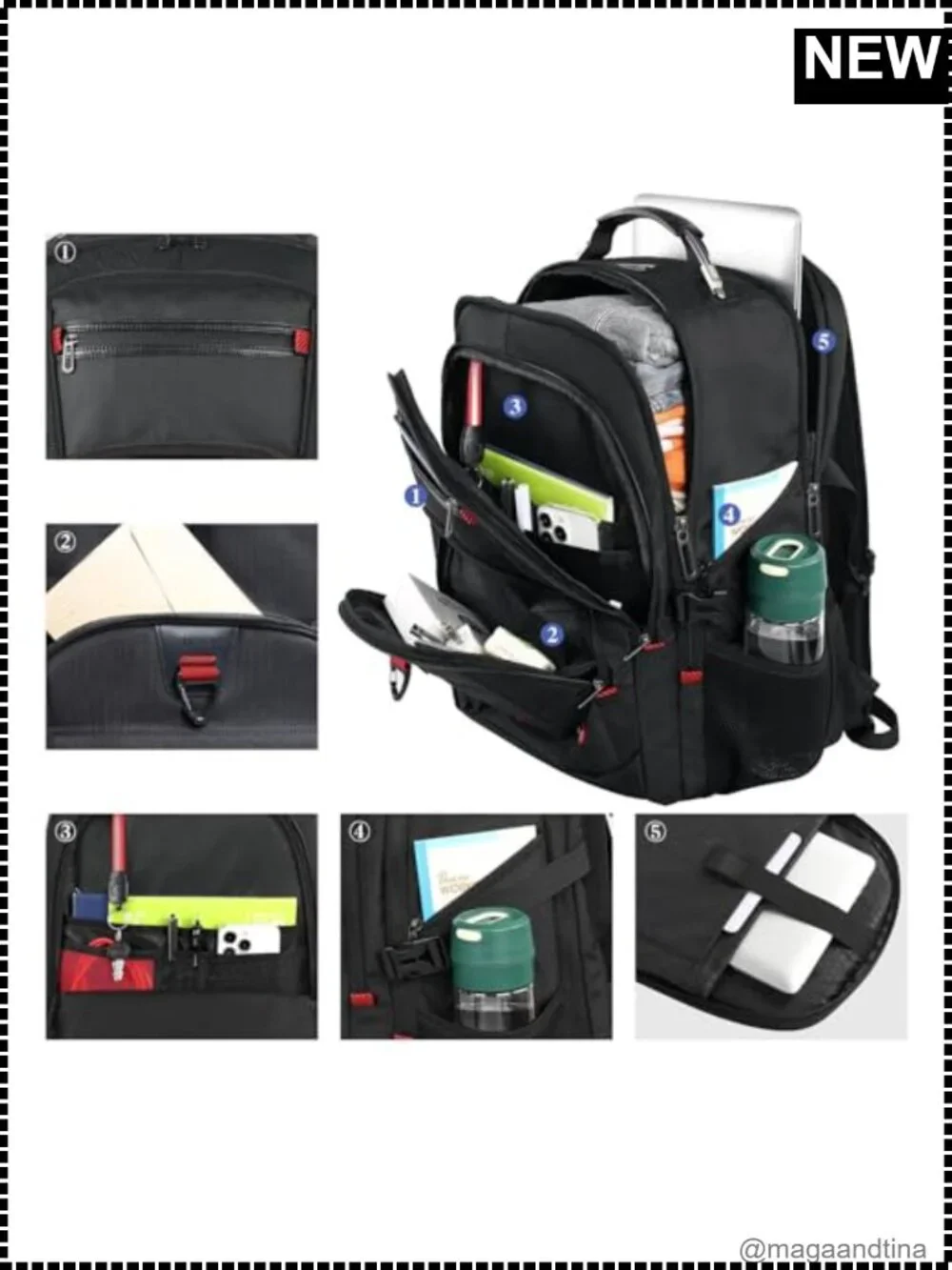 52L Extra Large Travel Backpack Fits 17.3in Laptop TSA Friendly